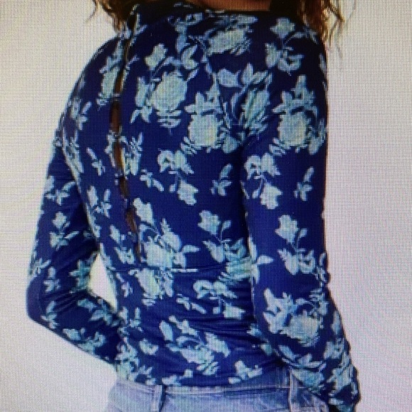 NEW Free People Dinner‎ Party Printed Top / Indigo Combo Women L Boho Hippie - Picture 13 of 13